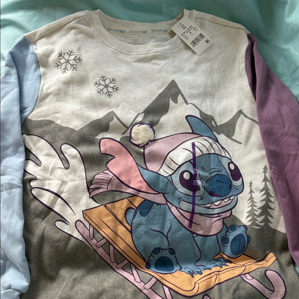 Disney Kids Stitch Sledding Sweatshirt - Blue, Purple, Cream